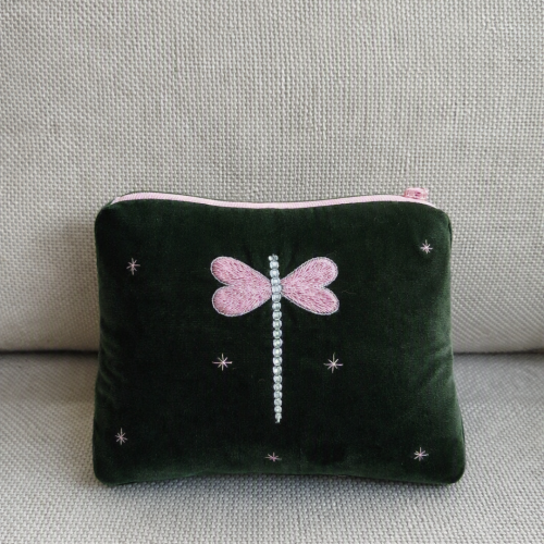 Dragonfly embroidered velvet bag/VN01.2