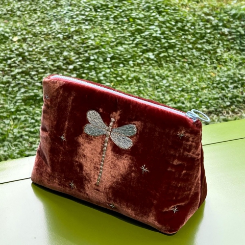 Dragonfly embroidered velvet bag/VN01.1