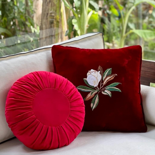 Red champaca flower embroidered pillow/GT003
