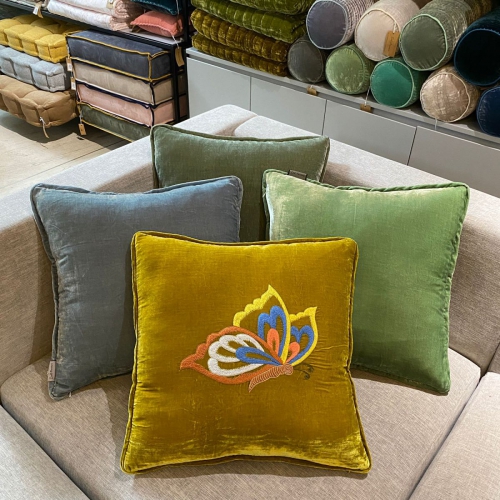 Mustard yellow butterfly embroidered pillow/GT008